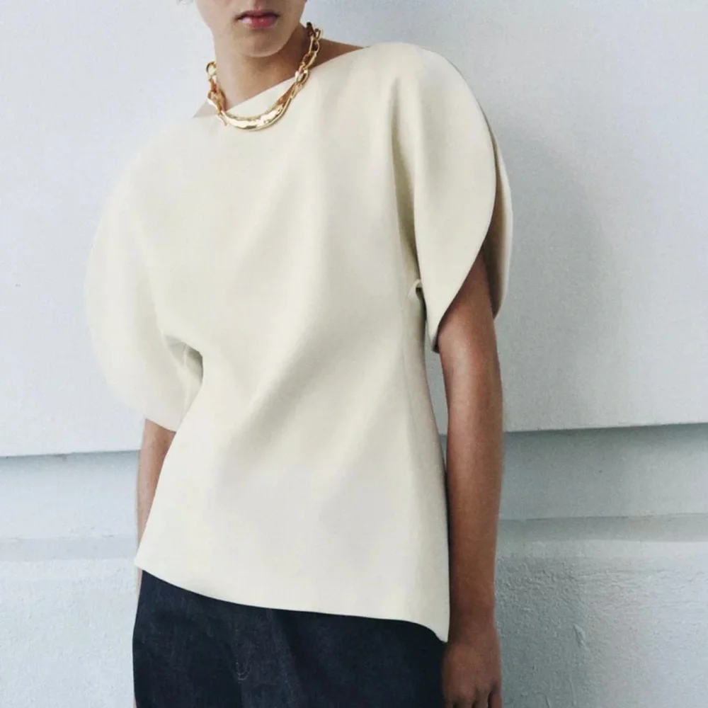 Zara NWT ZW collection Ivory Zara woman collection balloon sleeve top - Picture 3 of 12